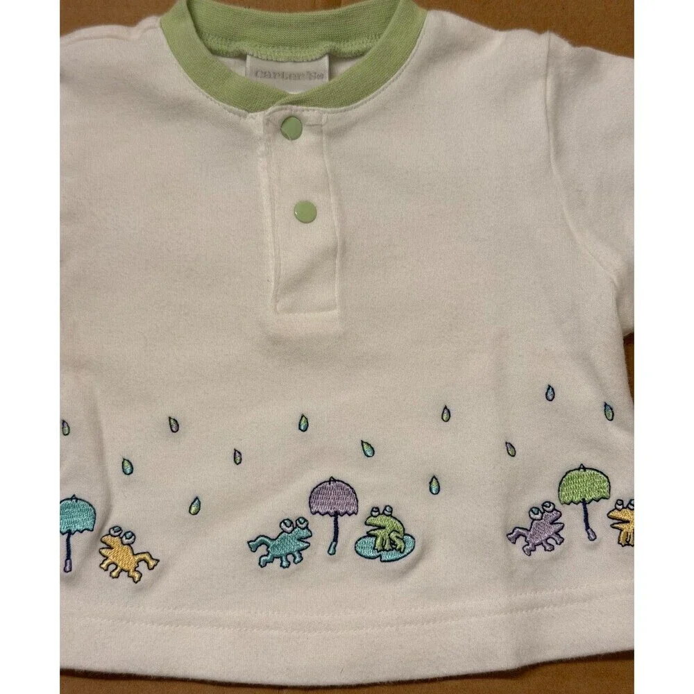 Vintage Carter’s Japanese Artist EMU NAMAE Frog Shirt Set Sz 3/6M Rain Cotton